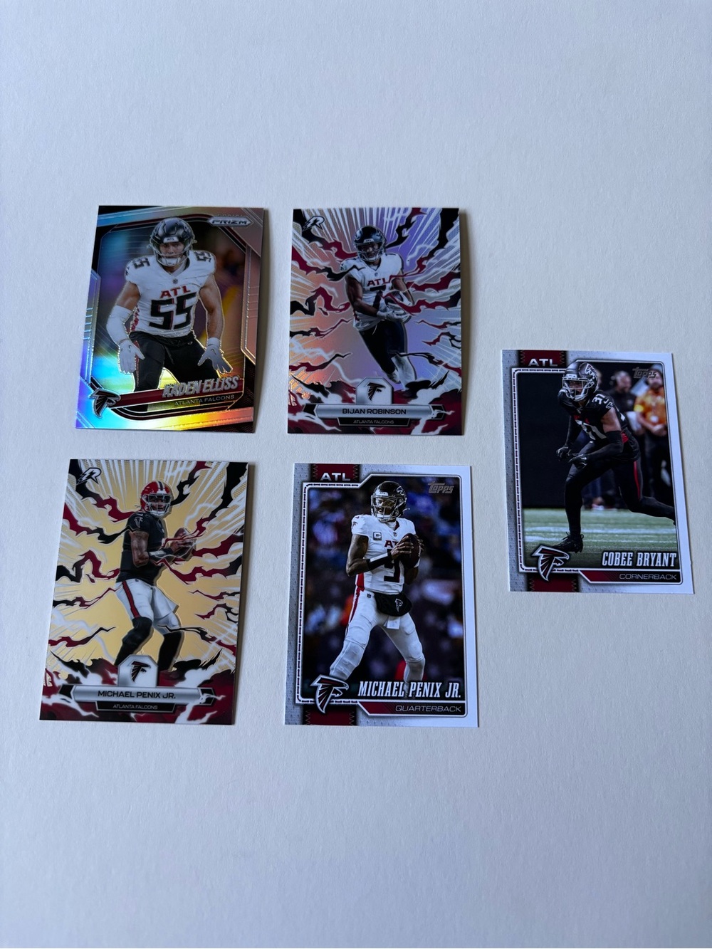 Atlanta Falcons Card Lot (5) Michael Penix Jr Bijan Robinson Silver Refractor